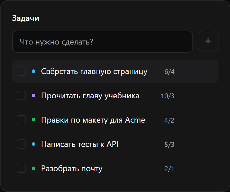 Поле для новой задачи в правой колонке